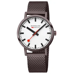 Mondaine Classic 40mm White Dial Brown Mesh Swiss Watch for Men