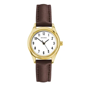 Sekonda Womens Gold Watch Brown Leather Strap White Dial 25mm