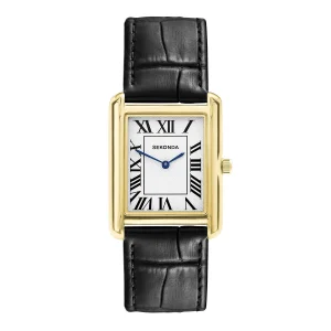 Sekonda Mens Guilloche Dial Black Leather Dress Watch 28x37mm