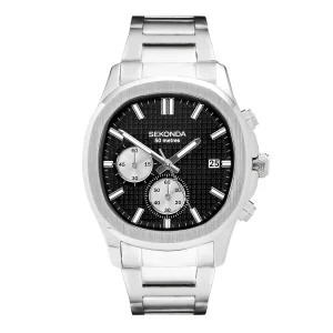 Sekonda Mens Octaire Black Dial Stainless Steel 40mm Watch Silver