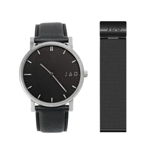Jag Chadstone 42mm Black Leather Watch for Men Sophisticated Style