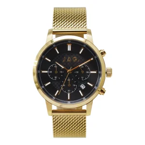 Jag Byron Gold Chronograph Black Dial Stainless Steel Watch 42mm