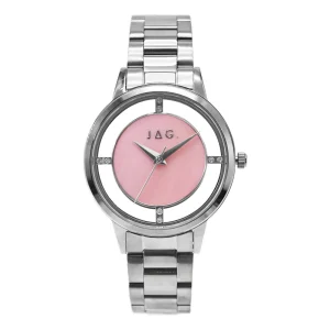 Jag Shelley Silver Stainless Steel Pink Dial 36mm Women Watch