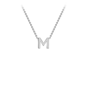9K White Gold M Initial Necklace Adjustable Personalized Jewelry Gift