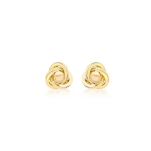 9K Yellow Gold Knot Ball Stud Earrings Elegant Contemporary Style