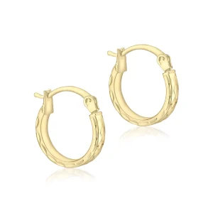 9K Yellow Gold Diamond Cut Hoop Earrings 10mm Elegant Shine