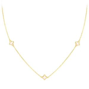 9K Yellow Gold Mother of Pearl Necklace Elegant Contemporary Style