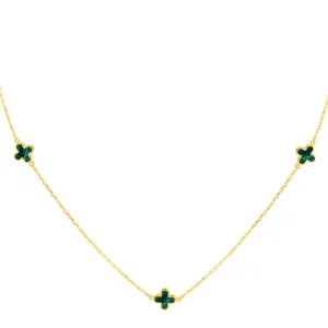 9K Yellow Gold Malachite Petal Necklace Elegant Contemporary Gift