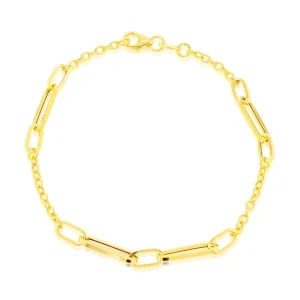 9K Yellow Gold Long Link Bracelet Stylish Contemporary Jewelry 19cm