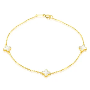 9K Yellow Gold Mother-of-Pearl Petal Bracelet for Women 19 cm