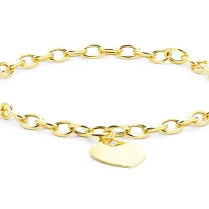 9K Yellow Gold Belcher Bracelet With Heart Tag For Elegant Style