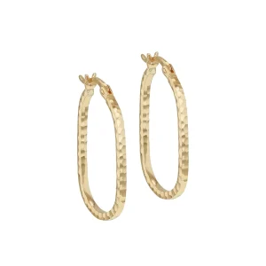 9K Yellow Gold Diamond Cut Oval Hoop Earrings Stylish Gift Women