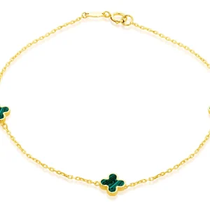 9K Yellow Gold Malachite Petal Bracelet Elegant Contemporary Style
