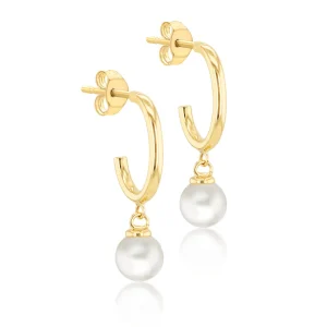 9K Yellow Gold Freshwater Pearl Drop Earrings Elegant Design
