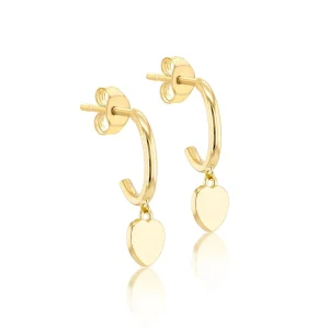 9K Yellow Gold Heart Drop Earrings Stylish Contemporary Jewelry