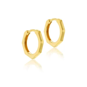 9K Yellow Gold Hexagon Huggies Earrings for Modern Style