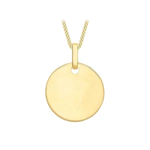 9K Yellow Gold Disc Pendant Elegant Contemporary Jewelry Piece
