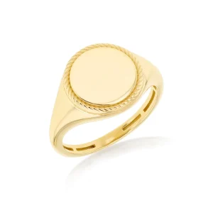 9K Yellow Gold Rope Signet Ring Elegant Contemporary Jewelry