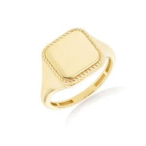 9K Yellow Gold Signet Ring Elegant Square Rope Design for Women