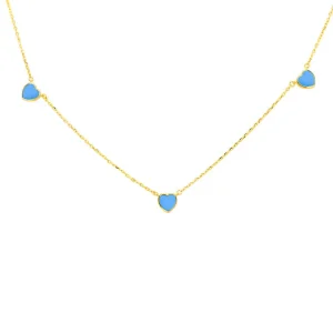 9K Yellow Gold Turquoise Heart Necklace Elegant Modern Jewelry