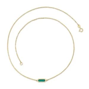 9K Yellow Gold Malachite Necklace Elegant Contemporary Jewelry 45cm
