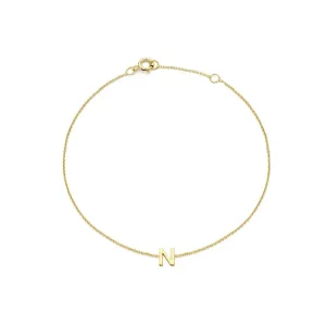 9K Yellow Gold Initial N Bracelet Adjustable Elegant Jewelry Gift