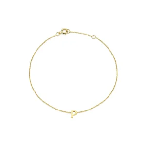 9K Yellow Gold Initial P Bracelet Adjustable Stylish Gift for Her