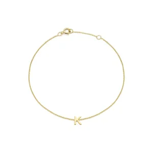 9K Yellow Gold Initial K Bracelet Adjustable Stylish Gift for Her