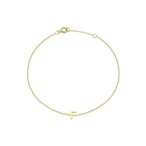 9K Yellow Gold Mini Initial F Bracelet Elegant Personalized Gift