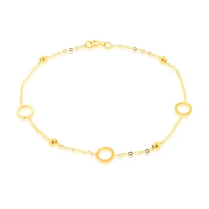 9K Yellow Gold Circle Bead Bracelet Stylish Contemporary Design 19cm