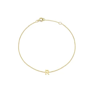 9K Yellow Gold Initial R Bracelet Adjustable Elegant Jewelry Gift