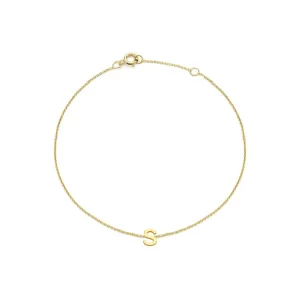 9K Yellow Gold Initial S Bracelet Elegant Personalized Jewelry Gift