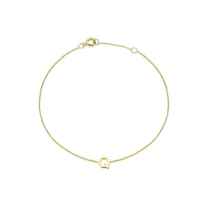 9K Yellow Gold Initial Q Bracelet Adjustable Elegant Gift for Her