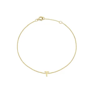 9K Yellow Gold Initial T Bracelet Elegant Personalized Jewelry Gift