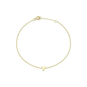 9K Yellow Gold Initial V Bracelet Stylish Personalized Jewelry Gift