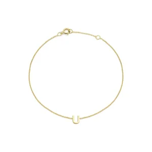 9K Yellow Gold Initial U Bracelet Personalized Gift for Women