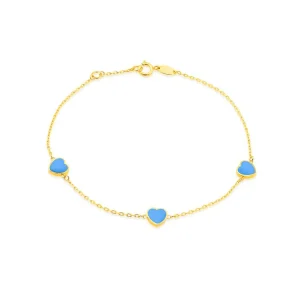 9K Yellow Gold Turquoise Heart Bracelet Elegant Contemporary Style