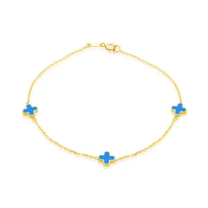 9K Yellow Gold Turquoise Bracelet Elegant Contemporary Jewelry 19cm