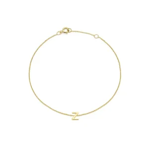 9K Yellow Gold Initial Z Bracelet Adjustable Elegant Gift for Her