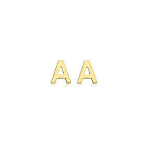 9K Yellow Gold Initial A Stud Earrings Stylish Personal Gift