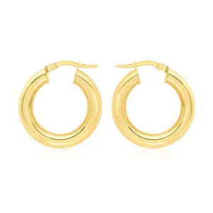 9K Yellow Gold Chunky Creole Earrings 15mm Stylish Design