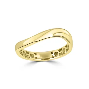 9K Yellow Gold Curved Ring Elegant Polished Finish for Women