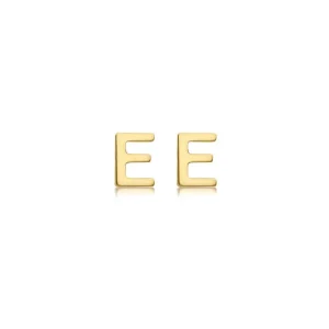 9K Yellow Gold Mini Initial E Stud Earrings Stylish Gift Idea