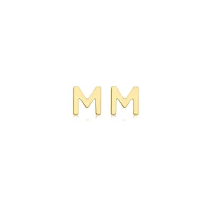 9K Yellow Gold Initial M Stud Earrings Stylish Elegant Gift Idea