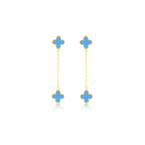 9K Yellow Gold Turquoise Drop Earrings Elegant Contemporary Style