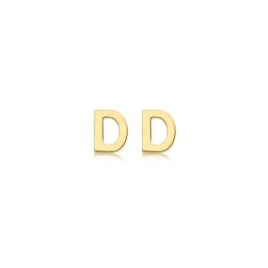 9K Yellow Gold Mini Initial D Stud Earrings Stylish Gift For Her