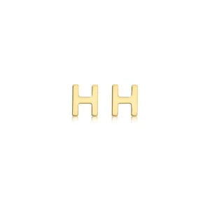 9K Yellow Gold Initial H Earrings Stylish Personalized Gift for Her