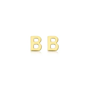 9K Yellow Gold B Initial Stud Earrings Stylish Contemporary Gift