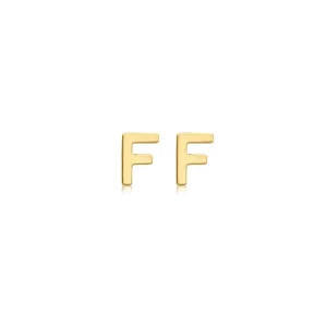 9K Yellow Gold Initial F Stud Earrings Chic Personalized Gift