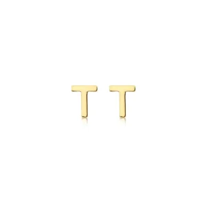 9K Yellow Gold Initial T Stud Earrings Stylish Personalized Gift